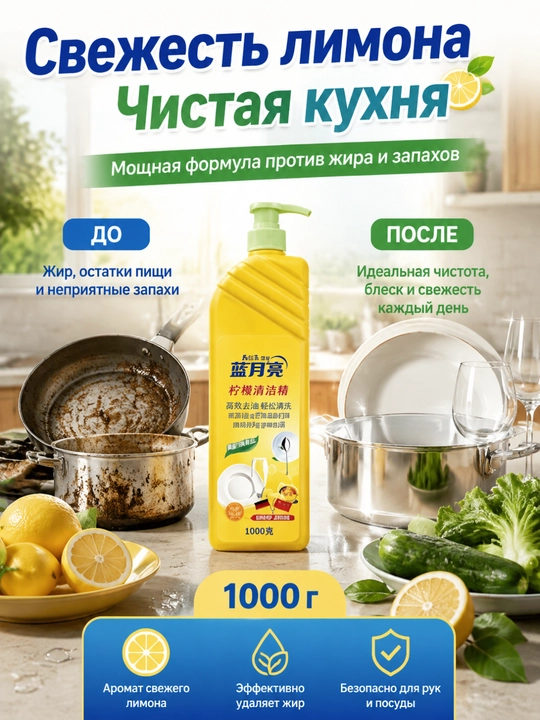 Моющее средство для посуды 1000г нажимное удаляет жир для посуды и овощей дом