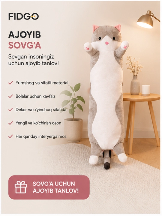 Mushuk Baton yumshoq yostiq-o‘yinchog‘i quchoqlash va uxlash uchun moljallangan antistress