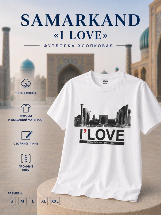 Футболка мужская хлопковая с принтом Самарканд Регистан I Love Samarkand S–XXL - 
