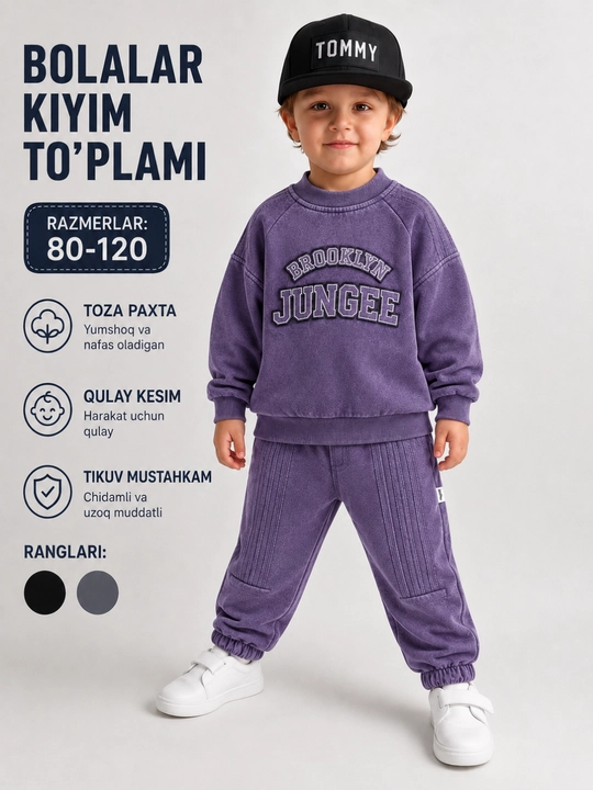 O‘g‘il bolalar uchun 2 qismli sport kostyumi, svitshot va jogger shim, kundalik kiyim - 