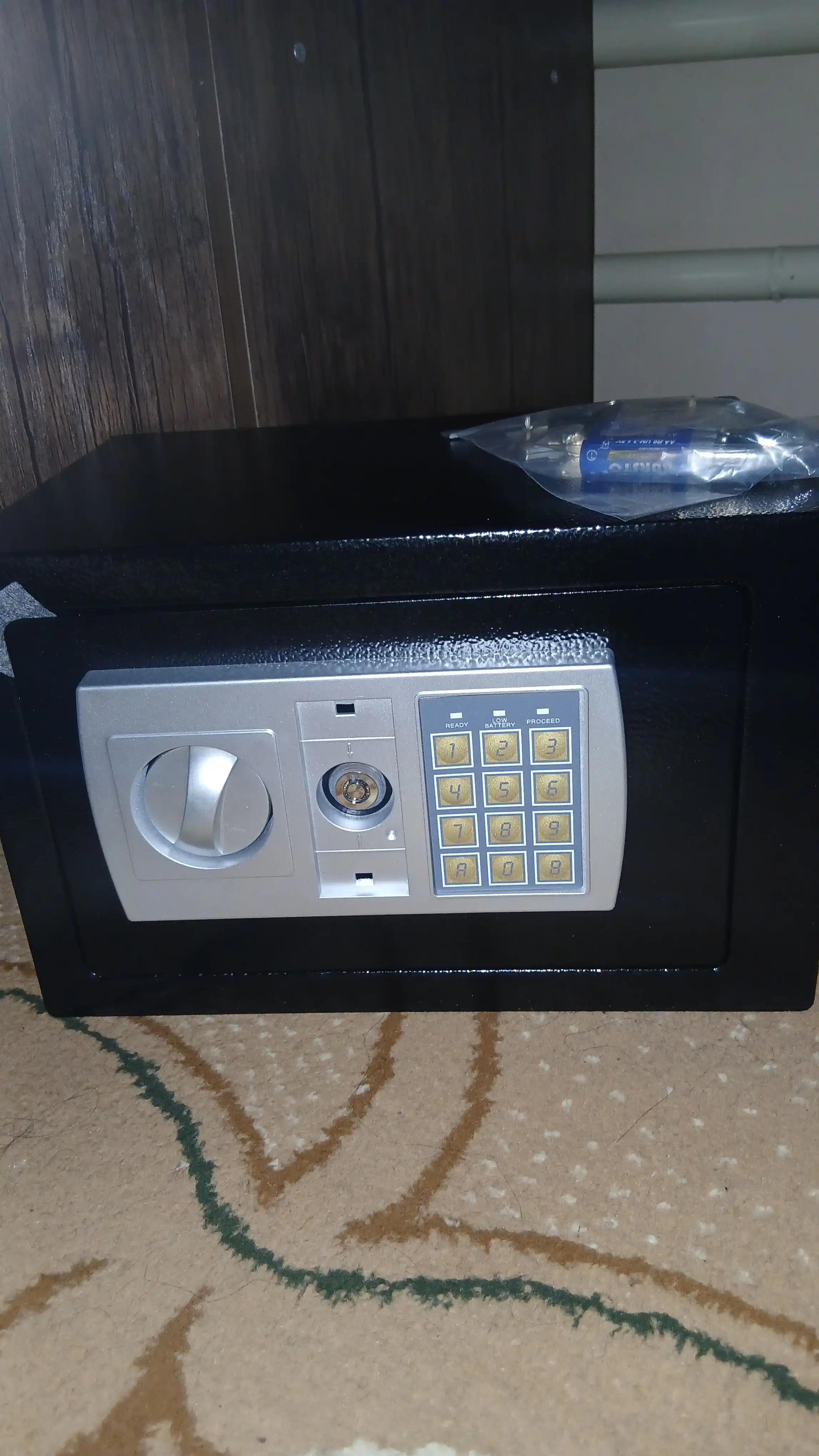 Elektron kod va kalitli seyf, 31x20x20 sm, metall, uy va ofis uchun