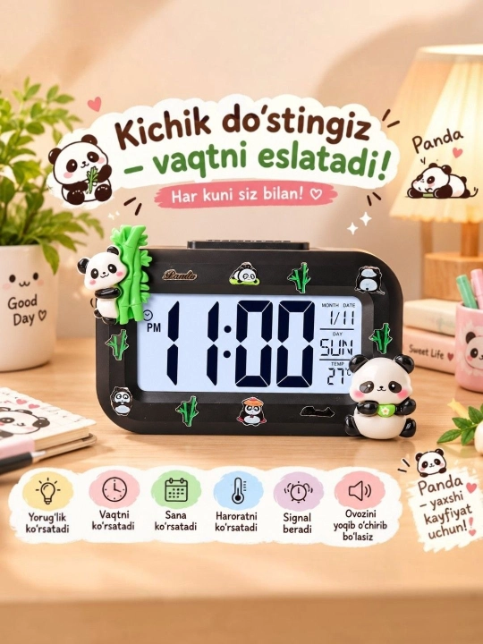 Stol soati, elektron soat, signal, sana, harorat, yoritish, zamonaviy dizayn - 