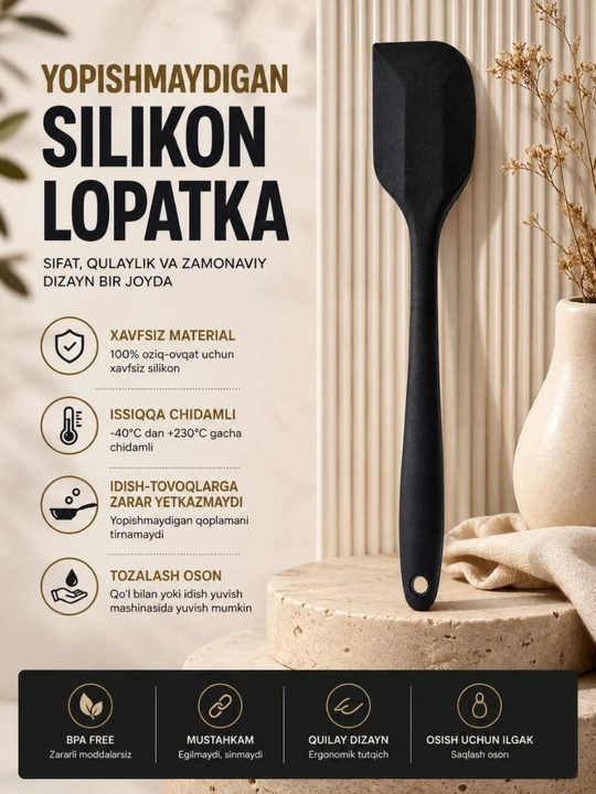 Silikon oshxona anjomlari to‘plami, yog‘och dastali, pishirish va qovurish uchun - 