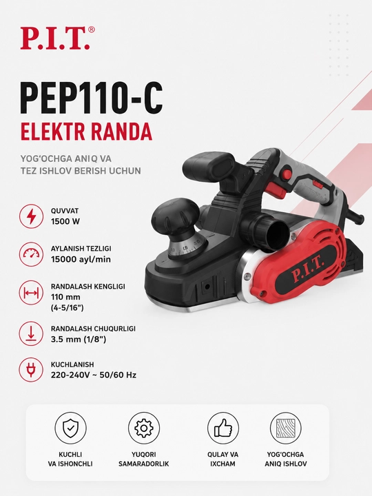 Elektr randa P.I.T. PEP110-C 1500W yog‘och uchun - 
