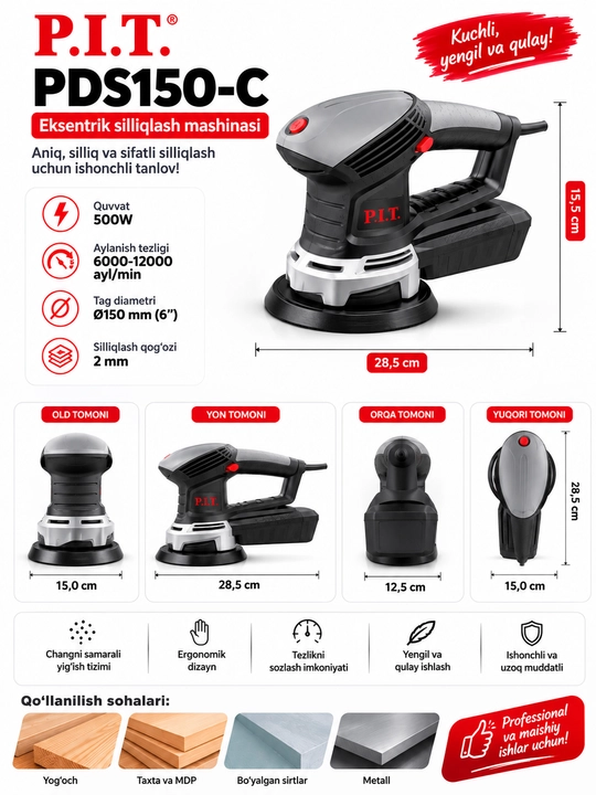 Eksentrik silliqlash mashinasi P.I.T. PDS150-C 500W