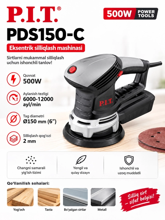 Eksentrik silliqlash mashinasi P.I.T. PDS150-C 500W
