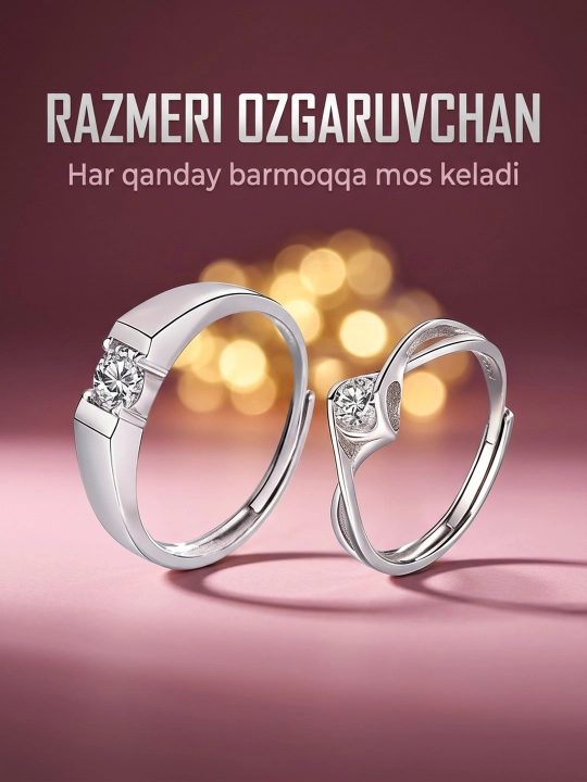 Juft uzuklar: gul, klassik, sadaf, yulduz turkumi, yulduz, 2 dona, o‘lchami sozlanadigan