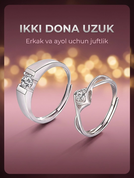 Juft uzuklar: gul, klassik, sadaf, yulduz turkumi, yulduz, 2 dona, o‘lchami sozlanadigan