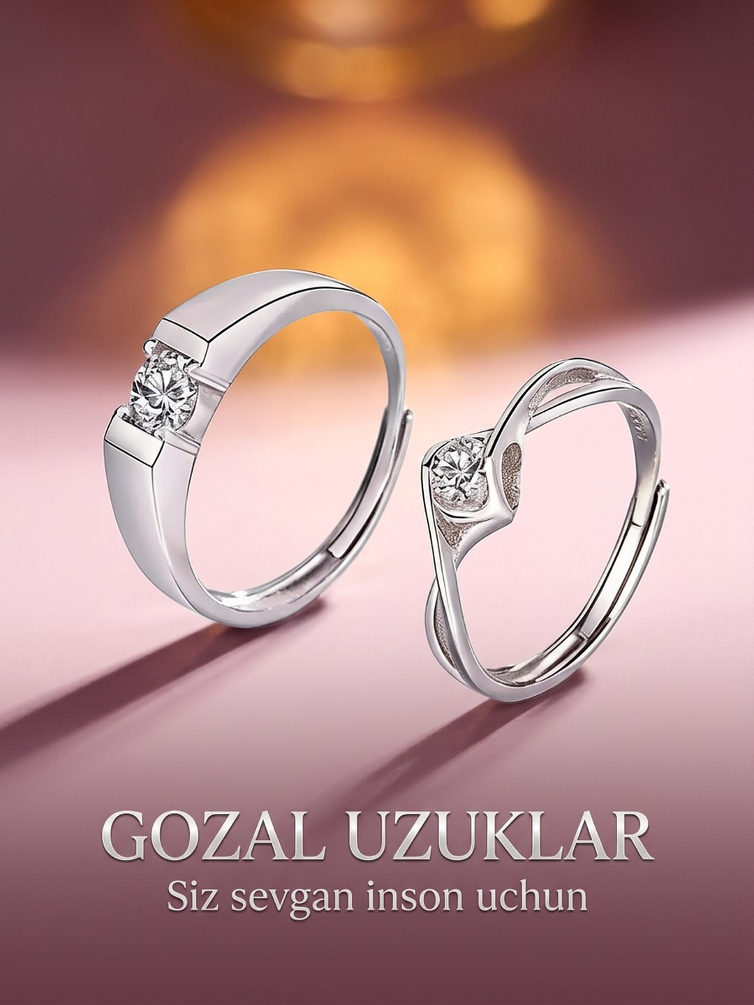 Juft uzuklar: gul, klassik, sadaf, yulduz turkumi, yulduz, 2 dona, o‘lchami sozlanadigan - 