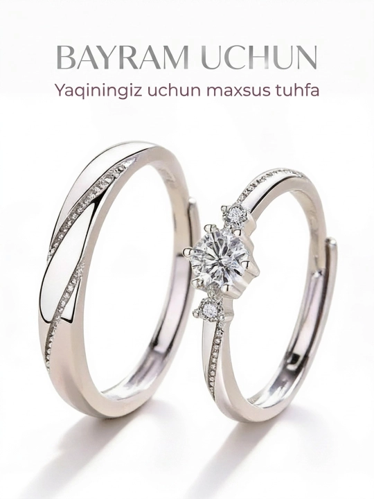 Juft uzuklar: gul, klassik, sadaf, yulduz turkumi, yulduz, 2 dona, o‘lchami sozlanadigan