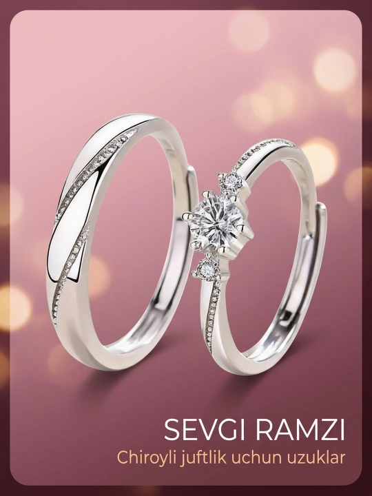 Juft uzuklar: gul, klassik, sadaf, yulduz turkumi, yulduz, 2 dona, o‘lchami sozlanadigan