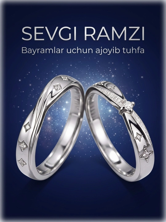 Juft uzuklar: gul, klassik, sadaf, yulduz turkumi, yulduz, 2 dona, o‘lchami sozlanadigan