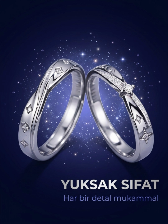 Juft uzuklar: gul, klassik, sadaf, yulduz turkumi, yulduz, 2 dona, o‘lchami sozlanadigan