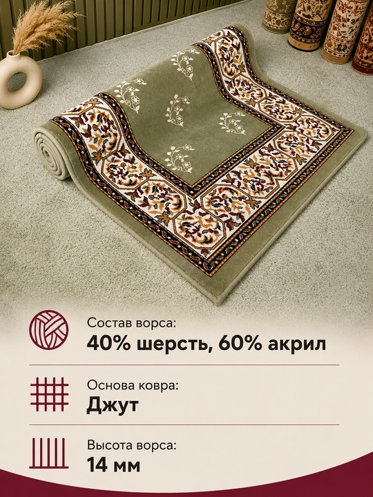 Шерстяной ковёр для спальни, гостиной, детской, зала и кухни, шерсть и акрил, ворс 14 мм