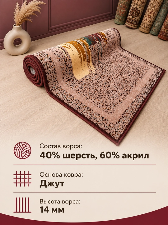 Шерстяной ковёр для спальни, гостиной, детской, зала и кухни, шерсть и акрил, ворс 14 мм