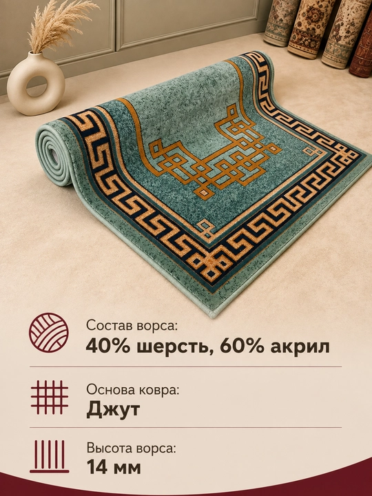 Шерстяной ковёр для спальни, гостиной, детской, зала и кухни, шерсть и акрил, ворс 14 мм