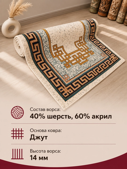 Шерстяной ковёр для спальни, гостиной, детской, зала и кухни, шерсть и акрил, ворс 14 мм