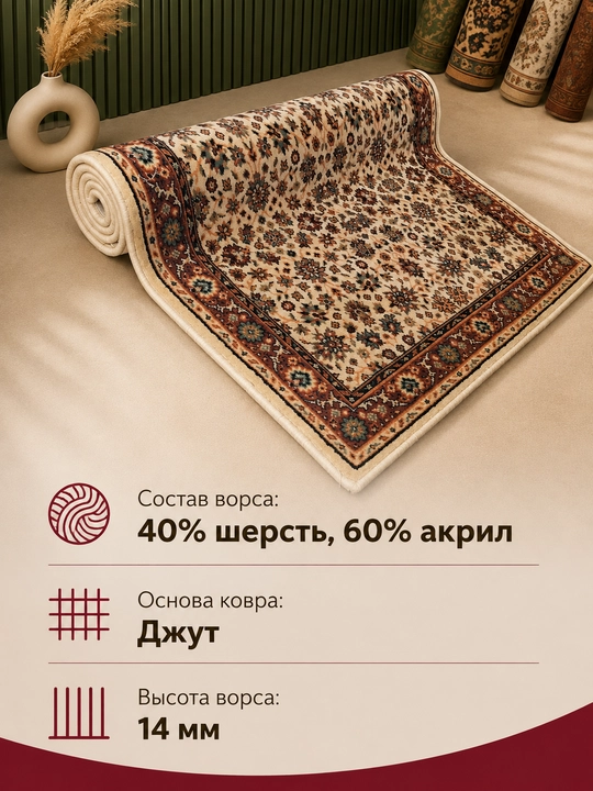 Шерстяной ковёр для спальни, гостиной, детской, зала и кухни, шерсть и акрил, ворс 14 мм