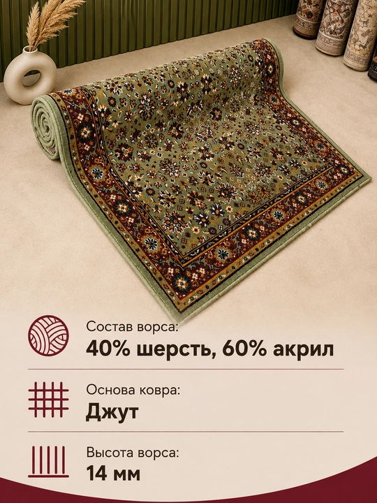 Шерстяной ковёр для спальни, гостиной, детской, зала и кухни, шерсть и акрил, ворс 14 мм