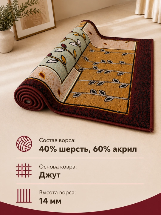Шерстяной ковёр для спальни, гостиной, детской, зала и кухни, шерсть и акрил, ворс 14 мм