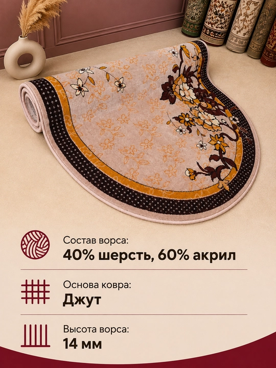 Шерстяной ковёр для спальни, гостиной, детской, зала и кухни, шерсть и акрил, ворс 14 мм