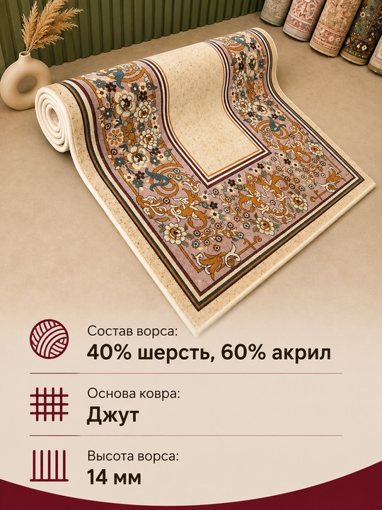 Шерстяной ковёр для спальни, гостиной, детской, зала и кухни, шерсть и акрил, ворс 14 мм
