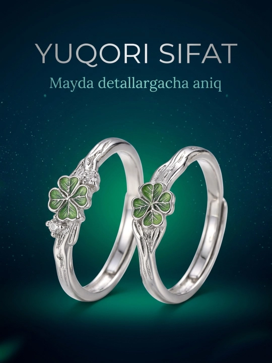 Парные кольца кот, крылья, клевер, корона, цветок, 2 шт, регулируемый размер