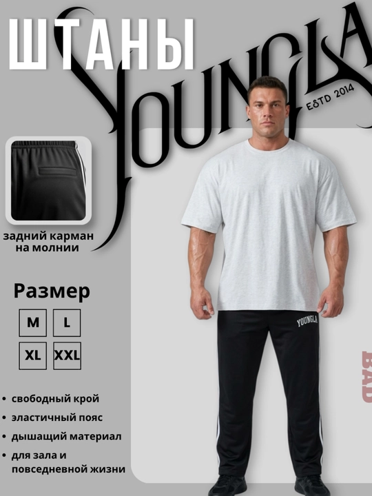 Мужские спортивные штаны YoungLA , streetwear стиль, для тренировок и повседневной носки - 