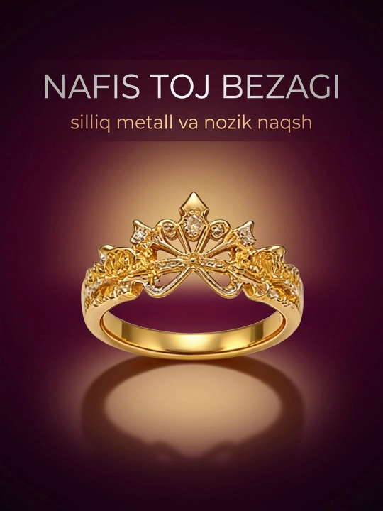 Ayollar tiara uzugi, kumush tiara, toj, 1 dona, o‘lchami sozlanadigan