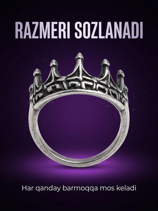 Ayollar tiara uzugi, kumush tiara, toj, 1 dona, o‘lchami sozlanadigan