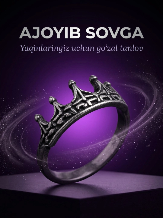 Ayollar tiara uzugi, kumush tiara, toj, 1 dona, o‘lchami sozlanadigan