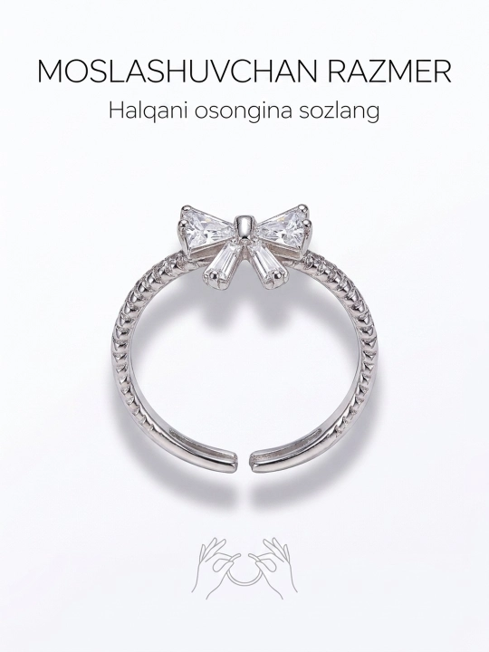 Ayollar tiara uzugi, kumush tiara, toj, 1 dona, o‘lchami sozlanadigan