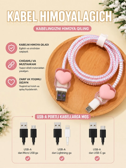 Zaryadlash kabeli uchun himoya, kabel himoyasi spirali, uzilishga qarshi universal chexol - 