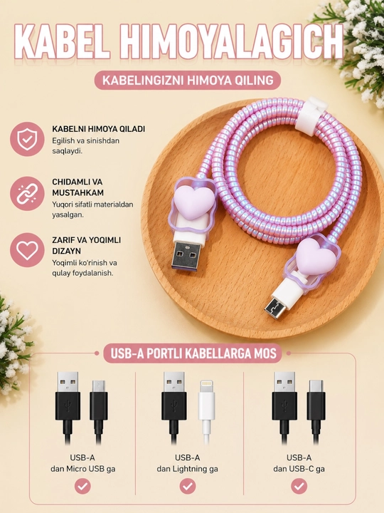 Zaryadlash kabeli uchun himoya, kabel himoyasi spirali, uzilishga qarshi universal chexol - 