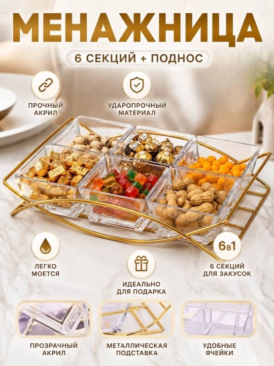 Менажница, акриловая менажница, ярусная менажница, посуда для сервировки, посуда для кухни - 
