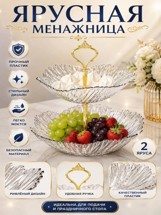 Менажница, акриловая менажница, ярусная менажница, посуда для сервировки, посуда для кухни - 