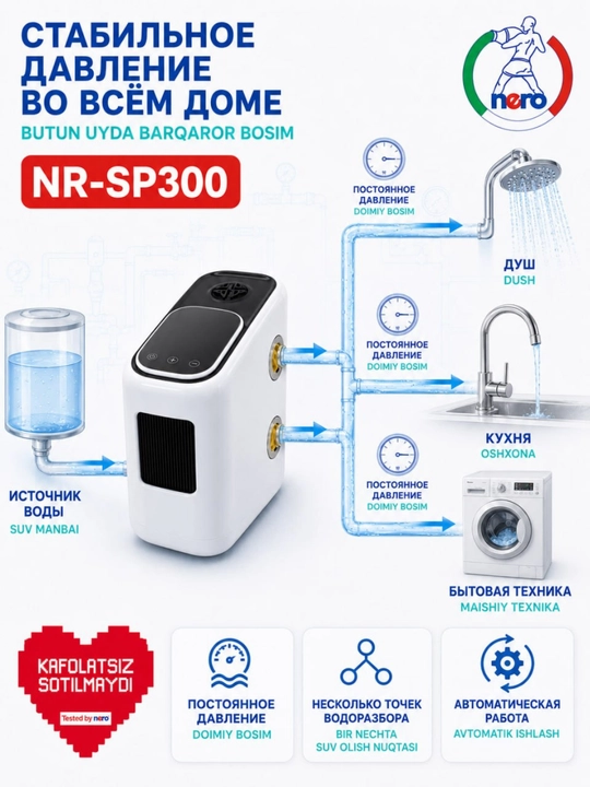 Насос повышения давления Nero NR-SP300 280 Вт, инверторный SMART, напор 26 м - 