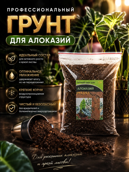 Профессиональный грунт для алоказий, торфяная смесь, 1 л - 
