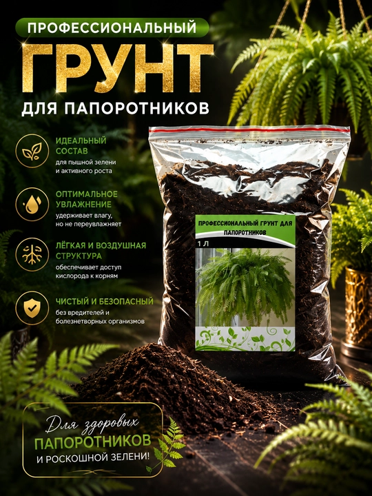 Профессиональный грунт для папоротников, торфяная смесь, 1 л - 