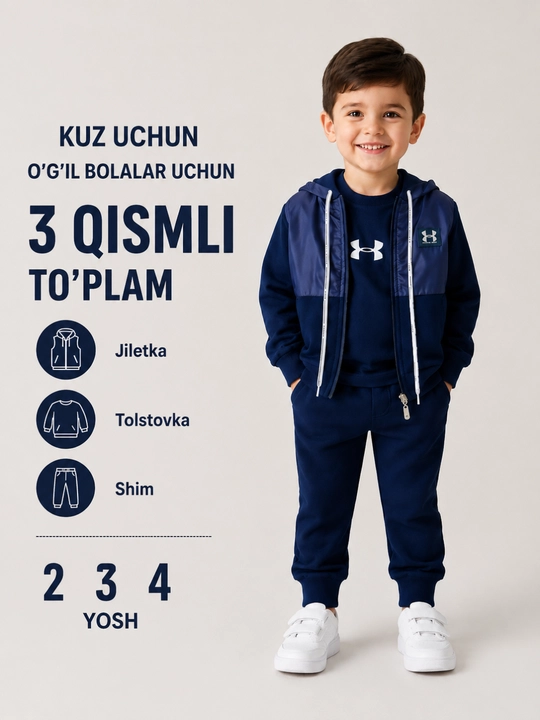 Для мальчиков 3-комплектный осенний костюм, жилетка, толстовка и брюки, 2-4 года - 
