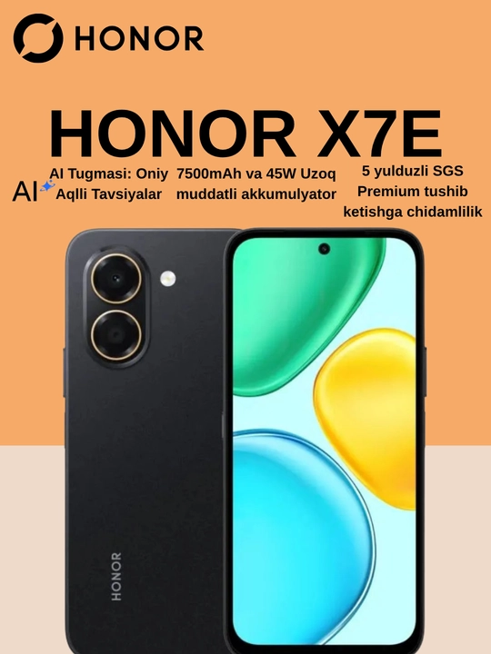 Смартфон Honor X7E на Android, 7500 мАч, 45 Вт, 5 звезд SGS, 300% качество звука - 