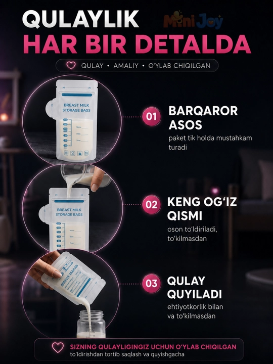 Ona sutini saqlash uchun paketlar, 30 dona, steril, muzlatish uchun