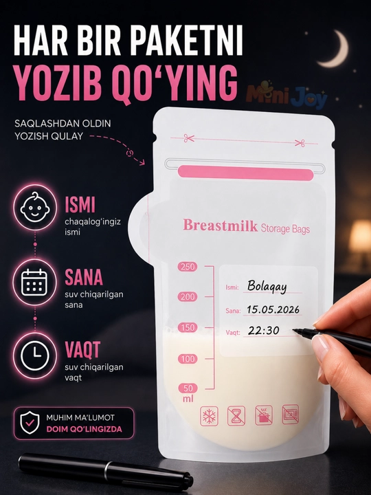 Ona sutini saqlash uchun paketlar, 30 dona, steril, muzlatish uchun