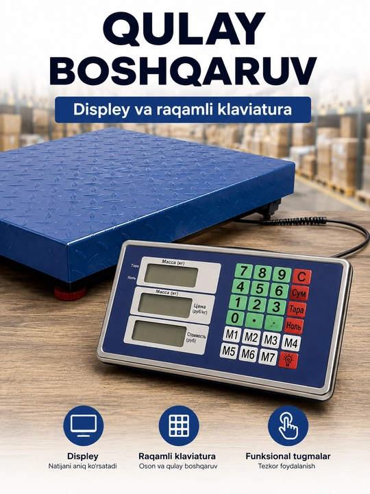 Elektron platformali tarozi, 200/300/600 kg, metall, ombor va savdo uchun