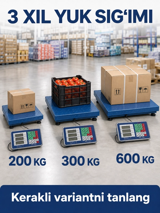 Elektron platformali tarozi, 200/300/600 kg, metall, ombor va savdo uchun