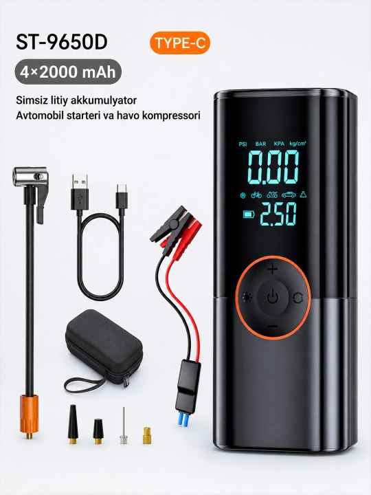 Kop funksiyali avtomobil starteri, Kompressor, Jump Starter