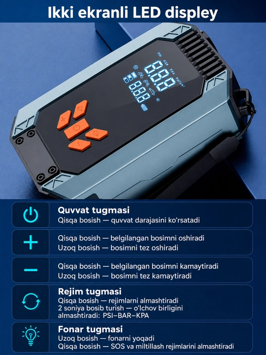 Kop funksiyali avtomobil starteri, Kompressor, Jump Starter