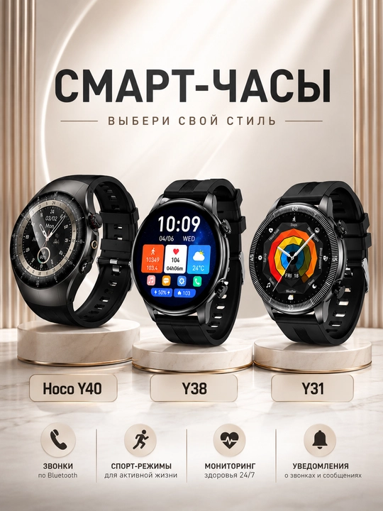 Смарт-часы Hoco Y31 / Y38 / Y40, умные часы, Bluetooth звонки, AMOLED дисплей - 