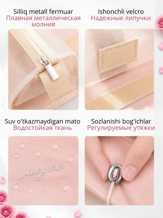 Ayollar kosmetik sumkasi, pushti rang, sayohat, buklanadigan, yumshoq, keng, tashkilotchi