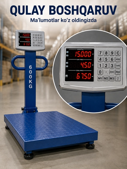 Elektron tarozi 40/600 kg, savdo va ombor uchun, platformali